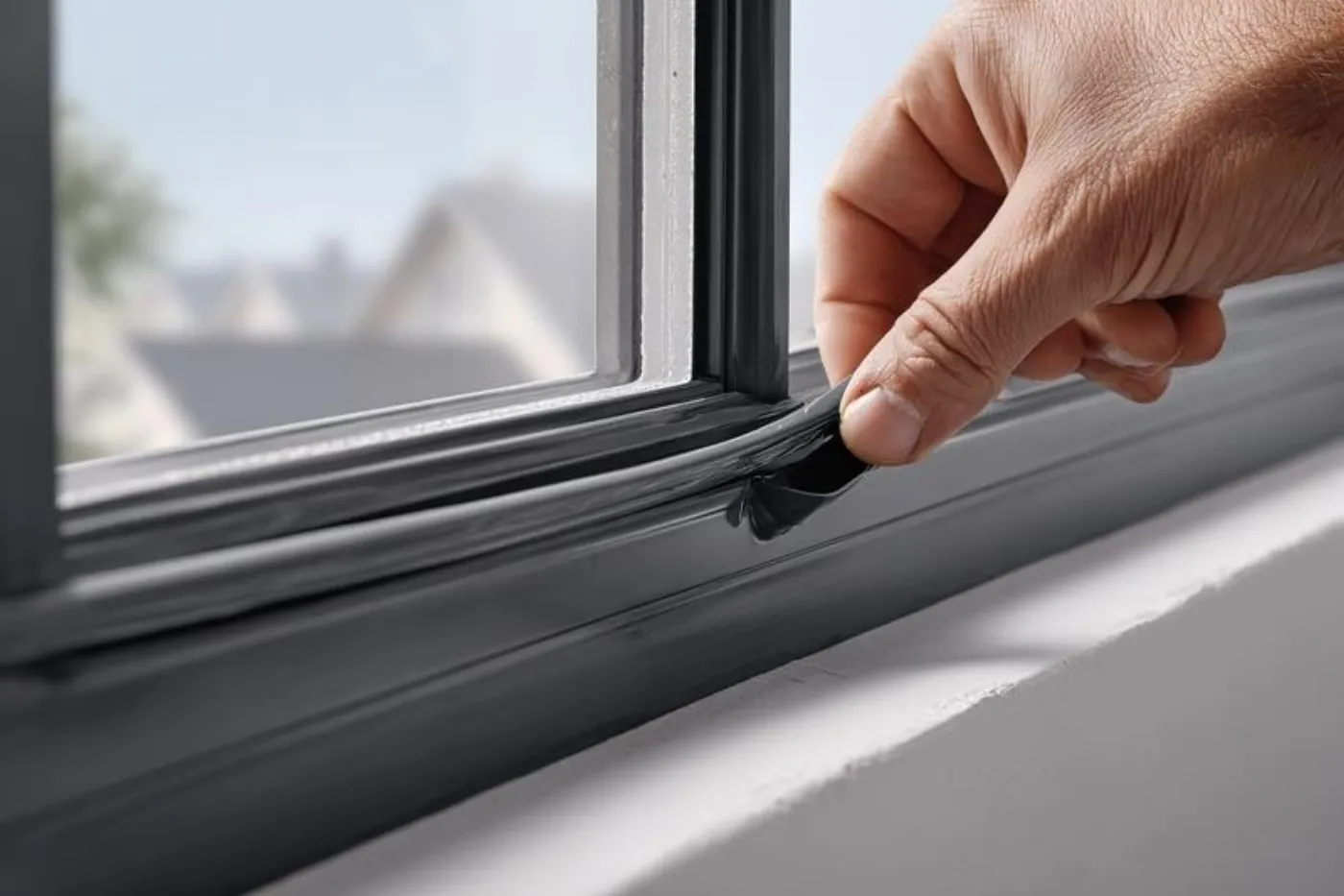 weatherstripping on a window frame to improve energy efficiency