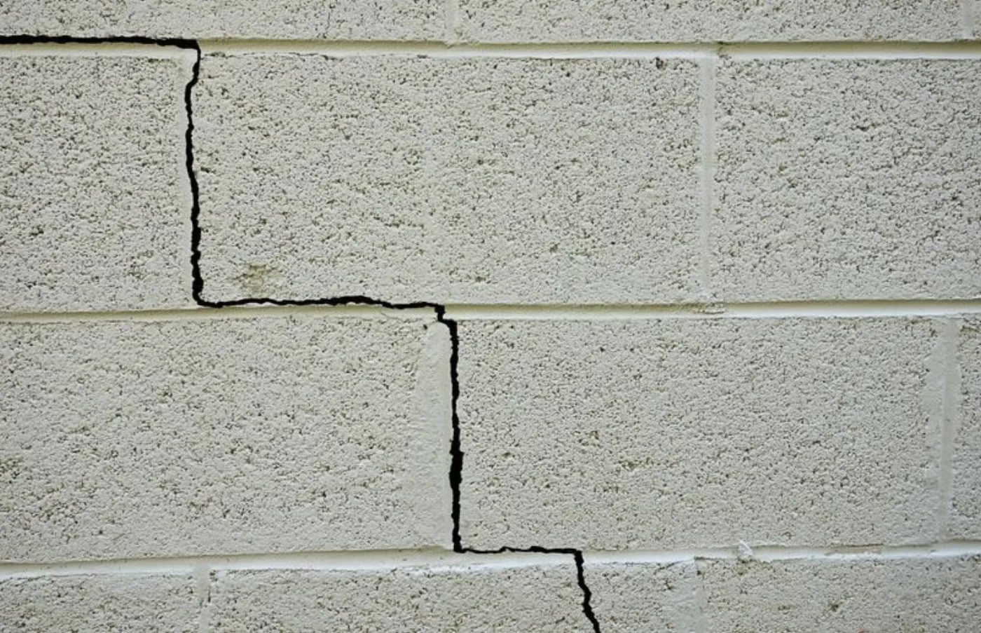 Crack in a cinder block building foundation