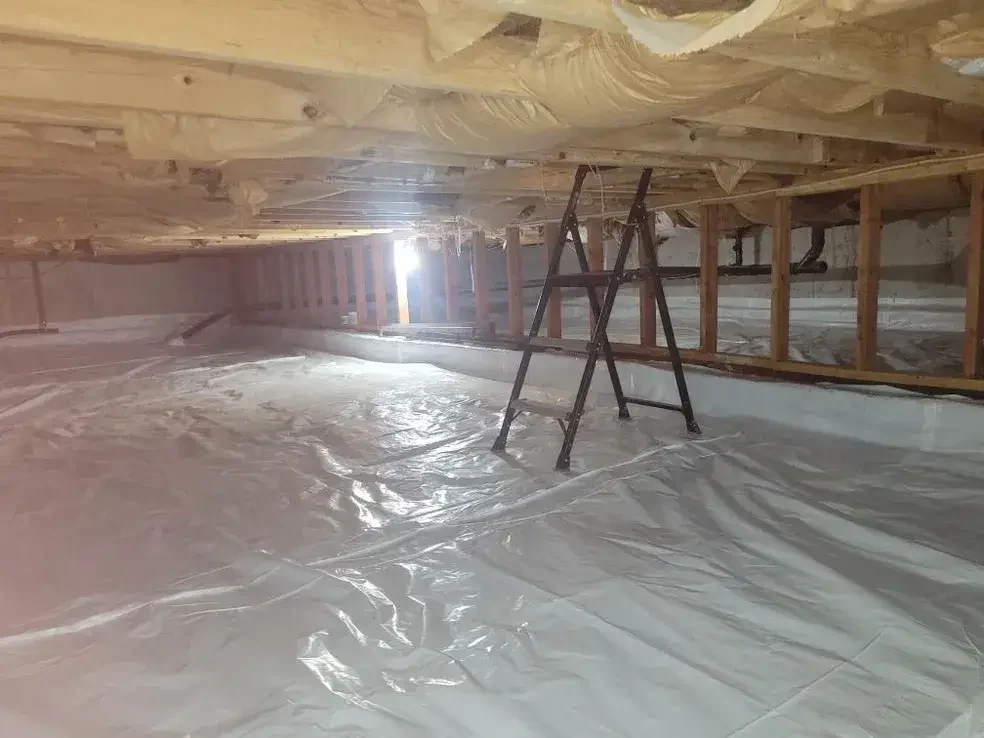Sealed crawl space with heavy-duty vapor barrier in a Denver home